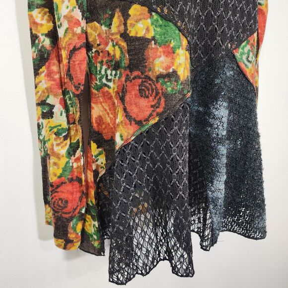 This & That Blouse Large Multicolor Mix Media Cowl Neck Crochet Patchwork Sheer - Picture 6 of 11